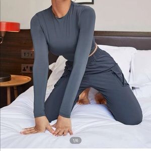 Flap pocket Patched side pants & crop top SET